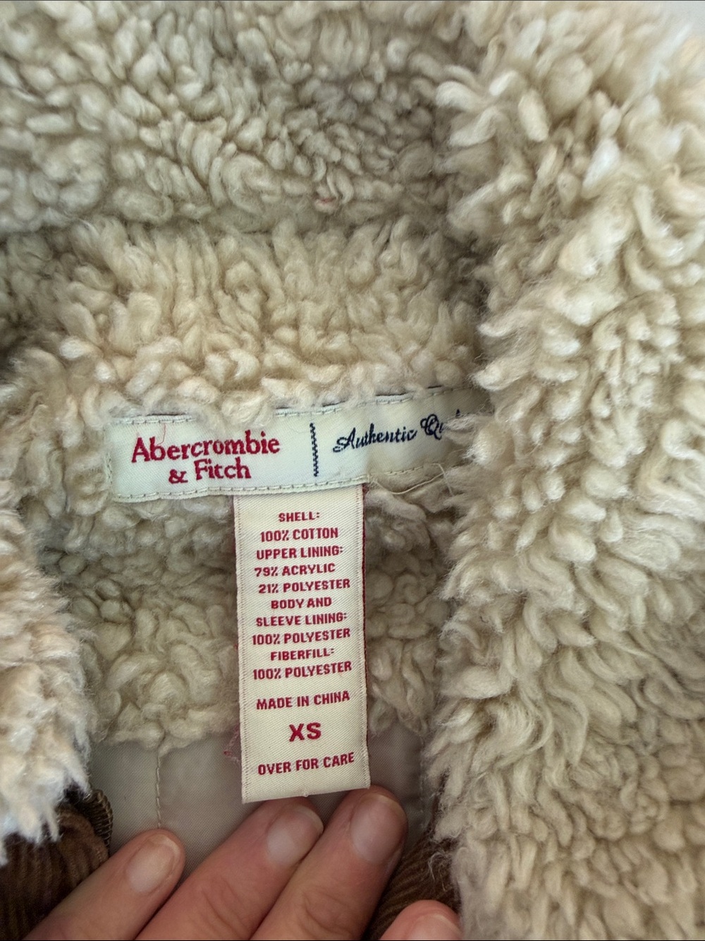 Abercrombie & Fitch Brown Corduroy Jacket with Cream Sherpa Collar - Picture 3 of 3